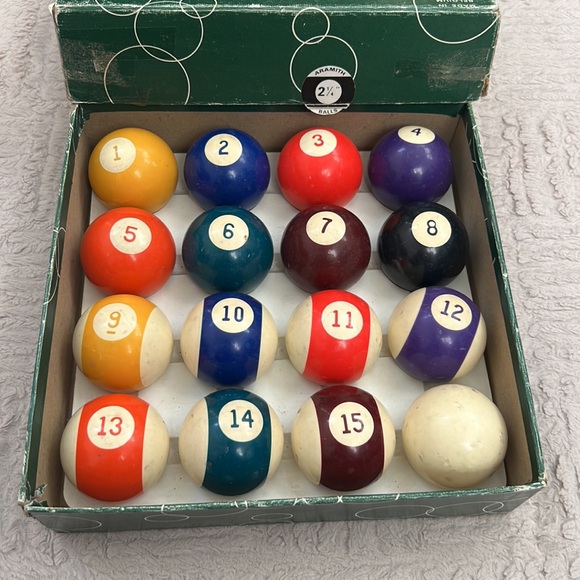 Vintage Aramith Billard Set Pool Balls Phenolic 2 1/4" Made in Belgium Orgnl Box - Picture 2 of 16